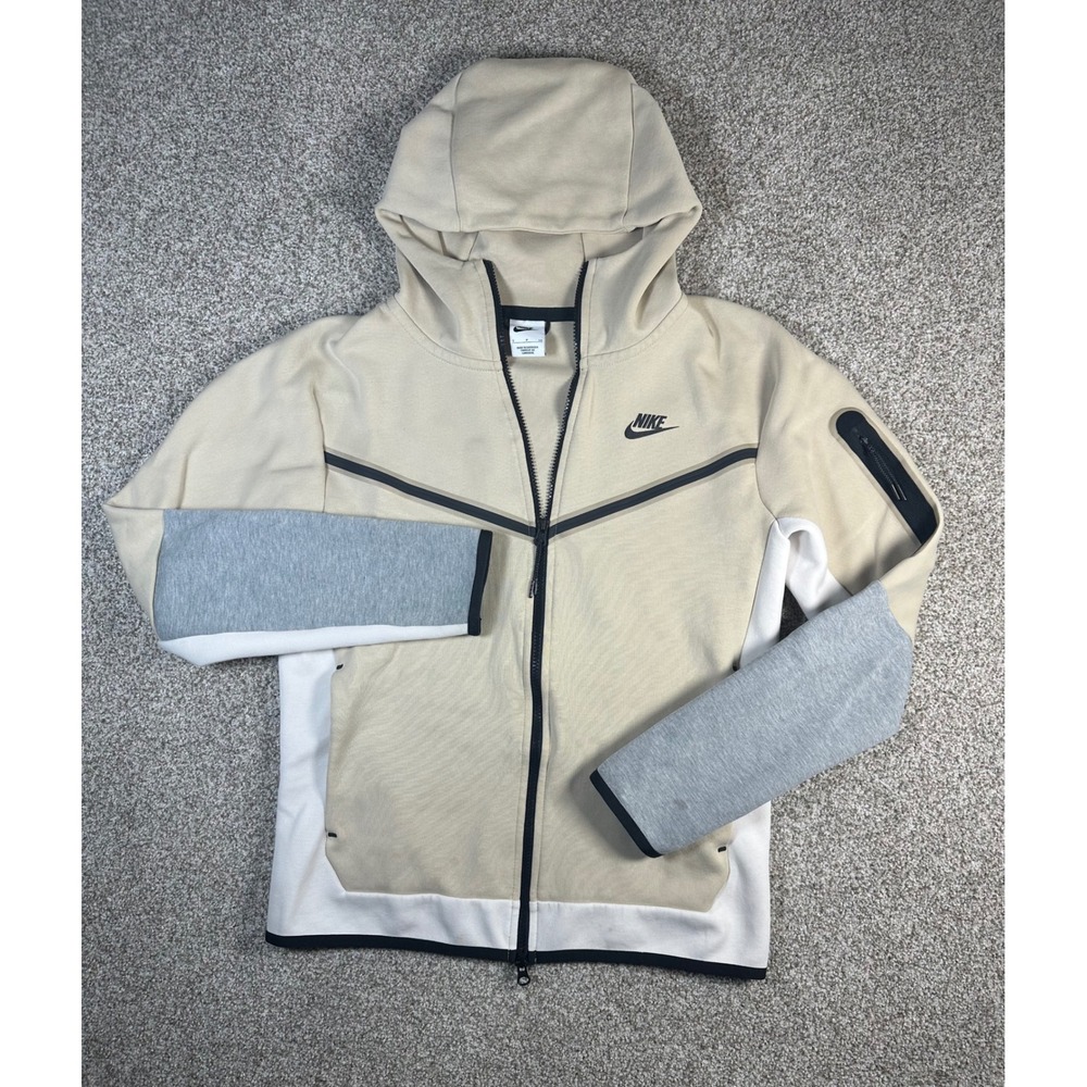 Nike Tech Fleece Full Zip Hoodie Tan Grey White Colorblock CU4489-247 Mens Small